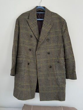 Men's Double-Breasted Brooks Brothers Plaid Overcoat - Green/Black